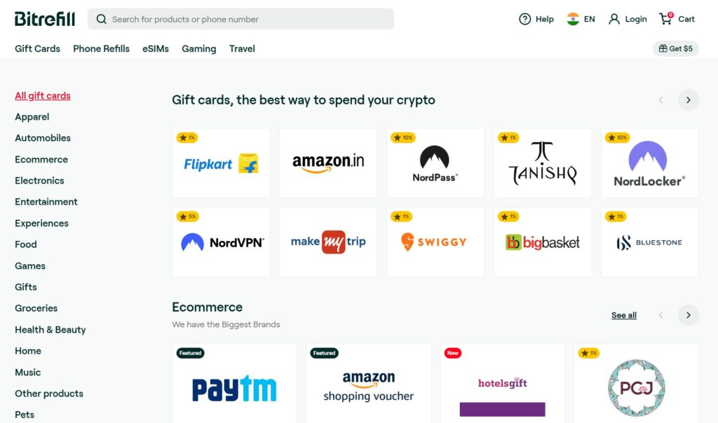 bitrefill - Buy giftcards with crypto bitcoin
