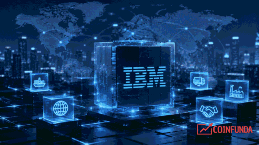 Futuristic enterprise blockchain network representing IBM Blockchain technology and business adoption.
