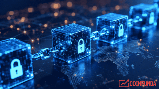 Illustration showing how blockchain technology securely records transactions across a decentralized network.